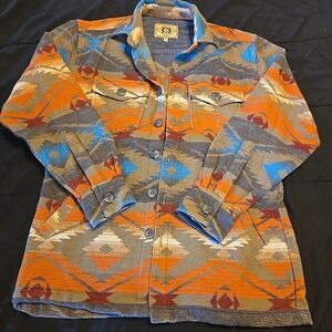 Scully Orange Blue Gray Tribal Lightweight Shirt Jacket Mens Small